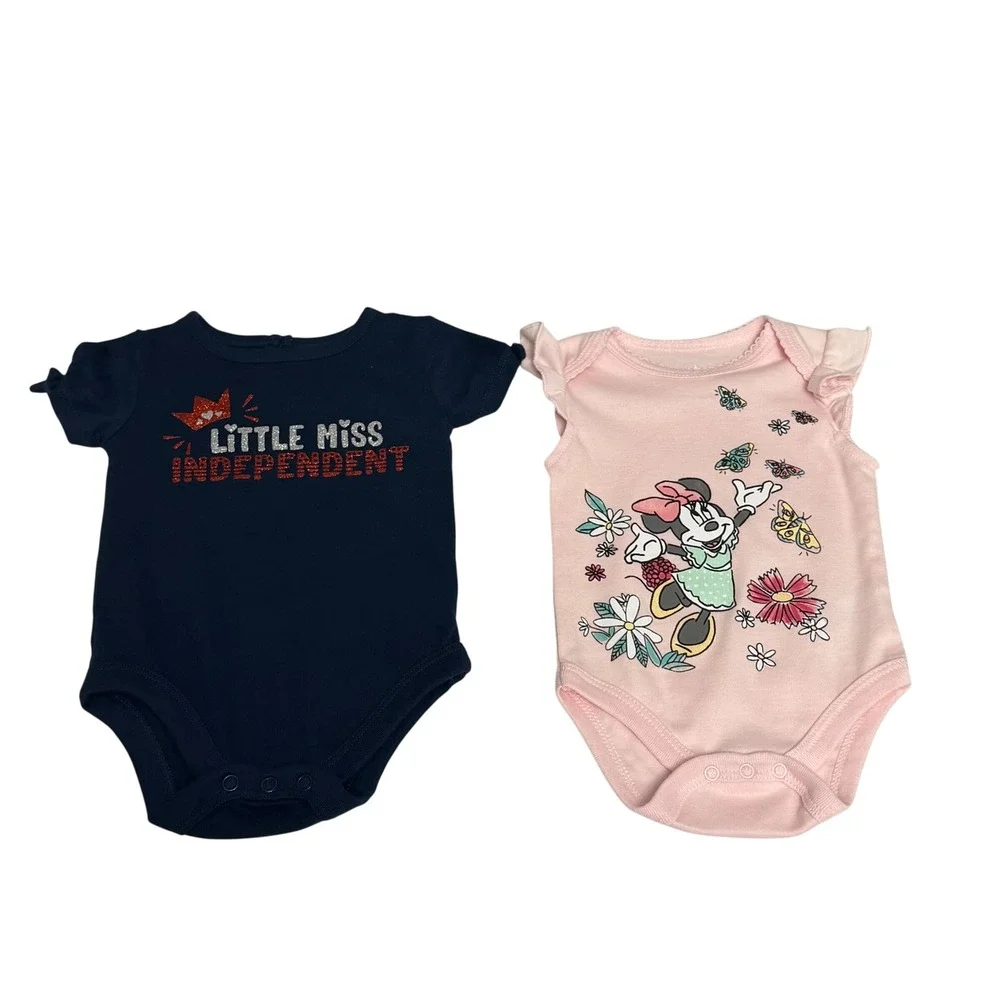 Way‎ to Celebrate Disney Baby Girl Bodysuits 3-6M Navy Pink Minnie Mouse 2 Pack